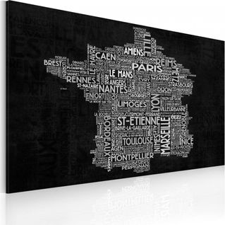 Tableau Texte Carte De France Sur Le Fond Noir 60 X 40 Cm Noir