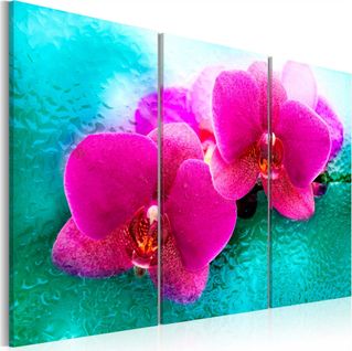 Tableau Turquoise Et Orchidée 60 X 40 Cm Rose