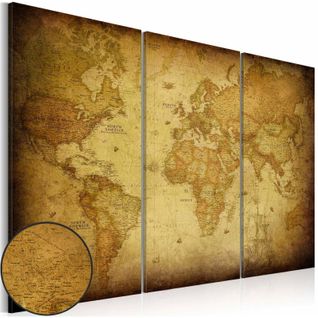 Tableau Triptyque Carte Ancienne 120 X 80 Cm Marron