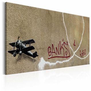 Tableau Avion D'amour Par Banksy 90 X 60 Cm Beige