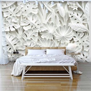 Papier Peint Feuillage Blanc En Relief Pour Déco Raffinée 300 X 210 Cm Blanc