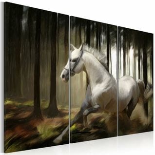 Tableau Cheval Blanc Parmis Les Arbres 120 X 80 Cm Marron