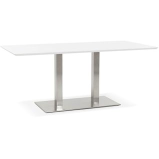 Table à Diner Plateau Blanc Pietement Acier Brossé L180cm