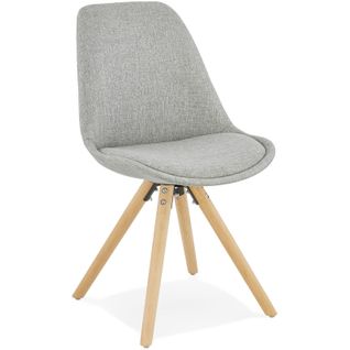 Chaise Design Nordique Assise Rembourrée Gris Pieds Bois Clair