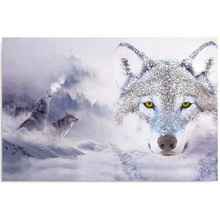 Tableau Loups En Hiver 70 X 50 Cm Blanc