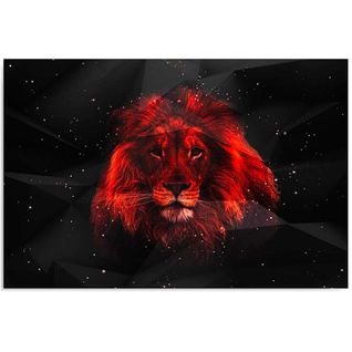 Tableau Lion Dans L'obscurite 40 X 30 Cm Rouge