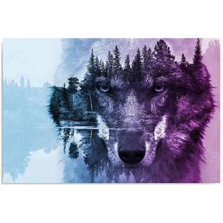 Tableau Loup Sur Fond De Forêt Pourpre 120 X 80 Cm Violet