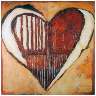 Tableau Bois Coeur Ex 70 X 70 Cm Marron