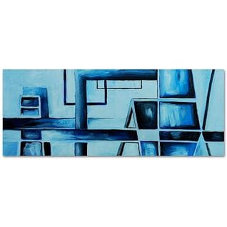 Tableau Bois Panorama, 57 Abstraction 70 X 25 Cm Bleu