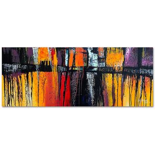 Tableau Bois Panorama, 55 Abstraction 90 X 30 Cm Orange