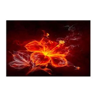 Tableau Bois Fleur De Feu 120 X 80 Cm Rouge