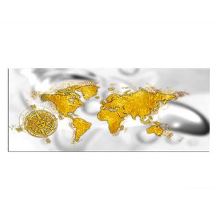 Tableau Bois Carte Du Monde Avec L'or Rose De La Boussole 140 X 45 Cm Jaune