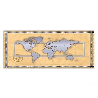 Tableau Bois Carte Du Monde - Argent 100 X 50 Cm Beige