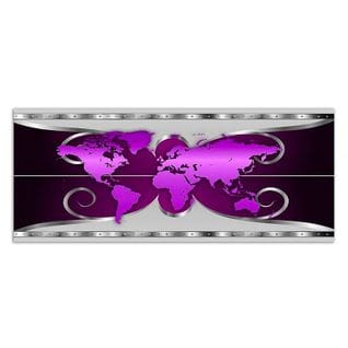 Tableau Bois Carte Du Monde - Violette 90 X 30 Cm Violet