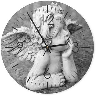 Horloge Murale Design Angelot En Contemplation 40 X 40 Cm Blanc