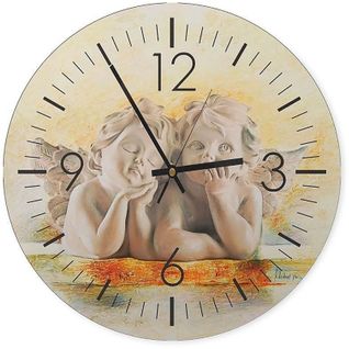 Horloge Angélique Murale Avec Angelots En Contemplation 40 X 40 Cm Beige