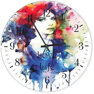 Horloge Murale Visage Aquarelle 'amour Et Vie' 30cm 40 X 40 Cm Bleu