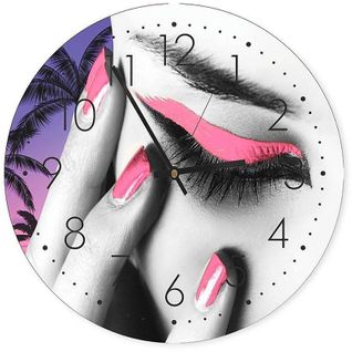 Horloge Murale Élégance Tropicale Et Maquillage Rose 40 X 40 Cm Rose