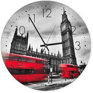 Horloge Murale Urbaine Big Ben et Bus Rouge Londres 60 X 60 Cm Rouge