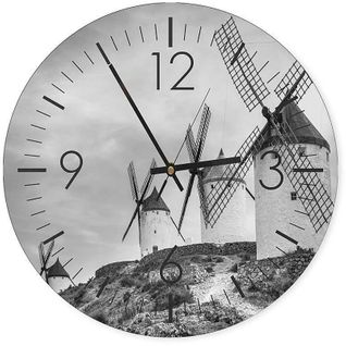 Horloge Murale Paysage De Moulins Vintage Et Élégante 40 X 40 Cm Blanc