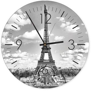 Horloge Murale Elégance Parisienne Et Tour Eiffel 30cm 60 X 60 Cm Blanc