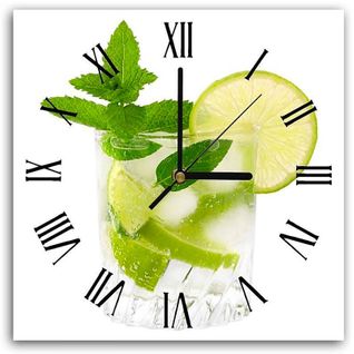 Horloge Murale Élégante Cocktail Mojito Design Fruité 40 X 40 Cm Vert