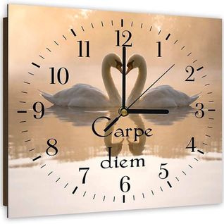 Horloge Murale Cygnes Amoureux Au Crépuscule Par Feeby 50 X 50 Cm Beige