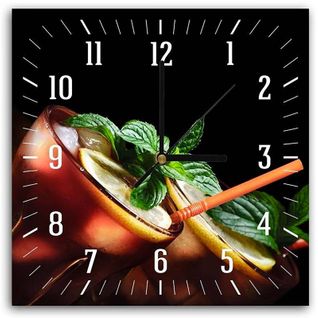 Horloge Cocktail Citronné: Décoration Fraîche Et Tendance 40 X 40 Cm Marron