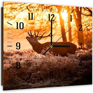 Horloge Murale Scène Sylvestre Avec Cerf Majestueux 30 X 30 Cm Orange