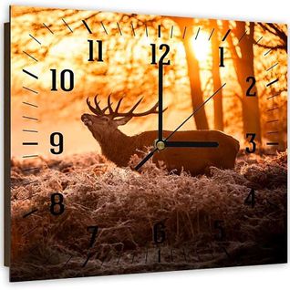 Horloge Murale Scène Sylvestre Avec Cerf Majestueux 40 X 40 Cm Orange