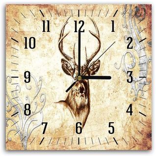 Horloge Murale Décorative Cerf Vintage Pleine Nature 30 X 30 Cm Beige