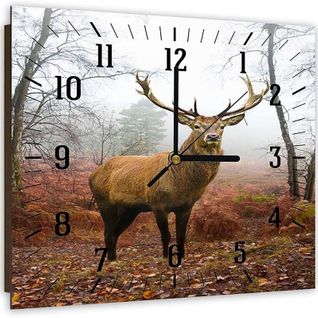 Horloge Forestière Majestueuse Avec Cerf En Brume 50 X 50 Cm Marron
