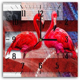 Horloge Murale Élégante Avec Flamants Roses 30 X 30 Cm Rouge