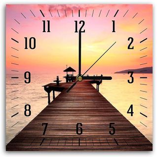 Horloge Ponton Coucher De Soleil – Décor Zen Et Apaisant 60 X 60 Cm Orange