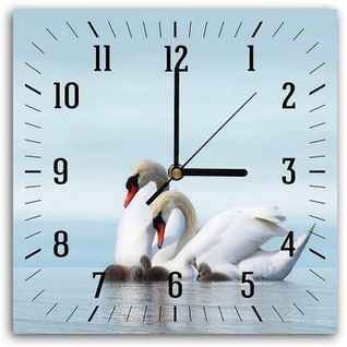 Horloge Murale Élégante De Cygnes Au Crépuscule 50 X 50 Cm Blanc