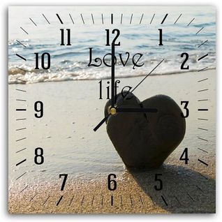 Horloge Murale Emotion Plage Et Cœur Sable - Déco Zen 50 X 50 Cm Beige