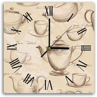 Horloge Murale Décorative Thématique Horaire Thé Vintage 30 X 30 Cm Beige