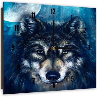 Horloge Murale Design Loup Mystique Et Nocturne 50 X 50 Cm Bleu