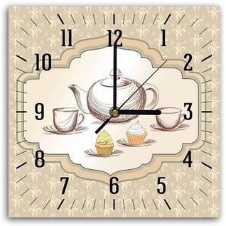 Horloge Murale Décor Thé Et Pâtisseries Pour Cuisine Vintage 40 X 40 Cm Beige