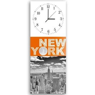 Horloge Murale Design Vertical New York Citadine 25 X 65 Cm Blanc