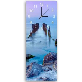 Horloge Murale Scène Sereine De Pont Submergé 25 X 65 Cm Bleu