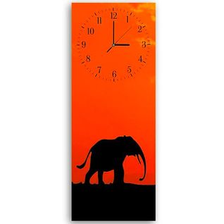 Horloge Murale Design Silhouette Éléphant Ambiance Orange 25 X 65 Cm Orange