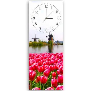 Horloge Paysage Des Pays-bas Avec Tulipes Écarlates 25 X 65 Cm Rouge