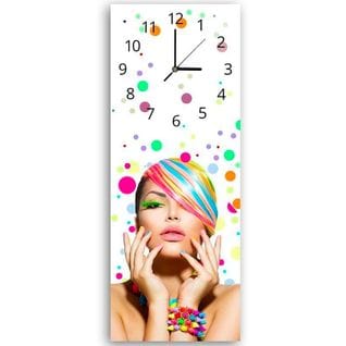 Horloge Murale Design Coloré Avec Portrait Féminin Fantaisie 40 X 118 Cm Blanc