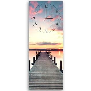 Horloge Murale Coucher De Soleil Sur Quai En Bois 25 X 65 Cm Bleu