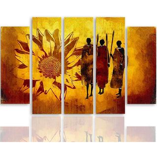 Tableau Guerriers Africains 150 X 100 Cm Jaune