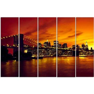 Tableau Pont De Brooklyn, Manhattan Au Coucher Du Soleil 100 X 70 Cm Orange