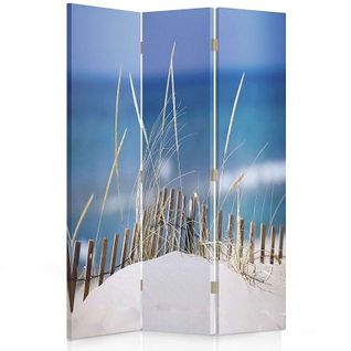 Paravent Plage 3 Volets 110 X 180 Cm - 2 Faces R° V° + 360° Bleu