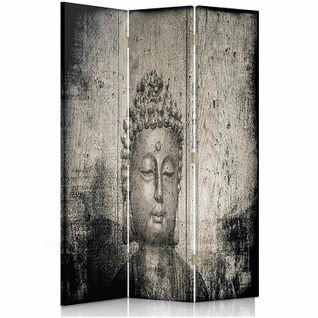 Paravent Bouddha Zen Design Pour Intérieur Paisible 110 X 150 Cm - 2 Faces R° V° + 360° Gris