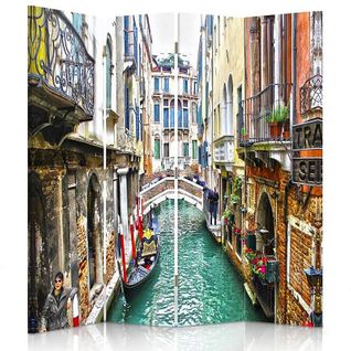 Paravent Décoratif Canal De Venise Kulik, 4 Panneaux 145 X 180 Cm - 2 Faces R° V° + 360° Multicolore